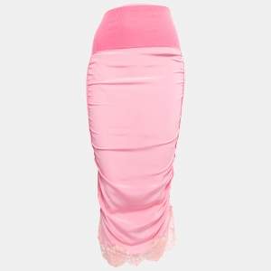 Stella McCartney Pink Knit & Silk Lace Trimmed Midi Skirt XS