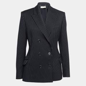 Stella McCartney Navy Blue/Black Striped Wool Double Breasted Blazer S