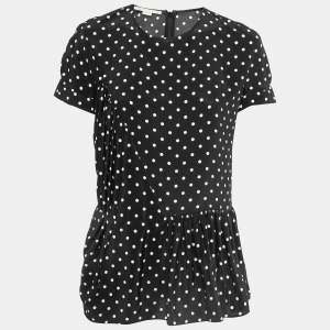 Pre Owned Stella McCartney Black Polka Dotted Silk Draped Peplum Top M