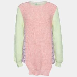 Pre Owned Stella McCartney Color Block Cable Knit Crew Neck Sweater S