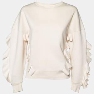 Stella McCartney Cream Cotton Knit Flounce trim Sweatshirt S