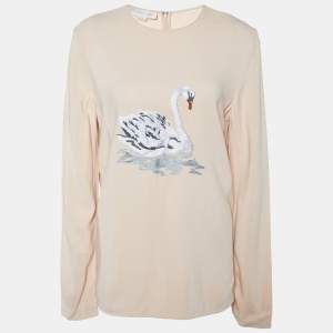 Stella McCartney Light Pink Swan Embroidered Crepe Top M