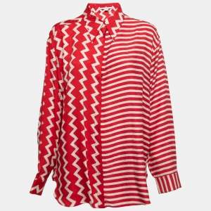 Pre Owned Stella McCartney Red Mix Contrast Printed Silk Shirt M