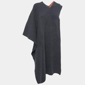 Stella McCartney Charcoal Grey Ribbed Wool Poncho (ONE SIZE)