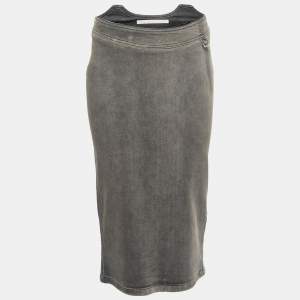 Stella McCartney Grey Faded Effect Denim Midi Skirt S