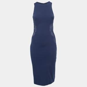 Pre Owned Stella McCartney Navy Blue Jersey Lace Applique Sleeveless Sheath Dress S