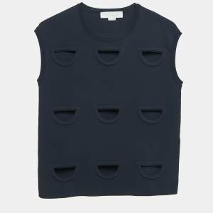 Pre Owned Stella McCartney Navy Blue Knit Cut-out Detailed Sleeveless Top M