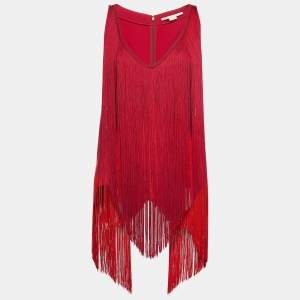 Stella McCartney Pink Crepe Fringed Sleeveless Top XS