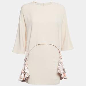 Pre Owned Stella McCartney Light Pink Crepe Jacquard Frilled Hem Mini Dress S