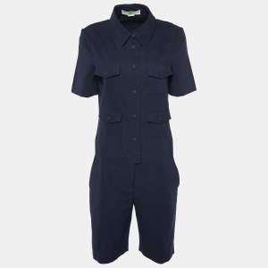 Stella McCartney Navy Blue Textured Cotton Playsuit S