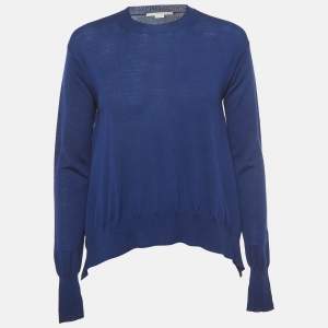 Pre Owned Stella McCartney Blue Wool Crew Neck Flared Sweater S