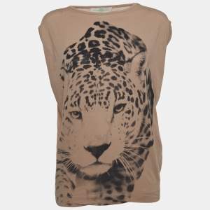 Pre Owned Stella McCartney Light Brown Tiger Print Sleeveless T-Shirt S