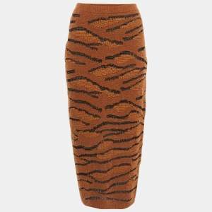 Stella McCartney Brown Wool Tiger Intarsia Pencil Skirt M