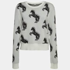 Pre Owned Stella McCartney Grey/ Black Pixel Horse Intarsia Knit Sweatshirt S