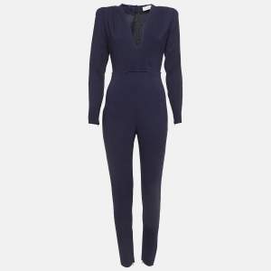 Stella McCartney Navy Crepe V-Neck Long Sleeve Jumpsuit S
