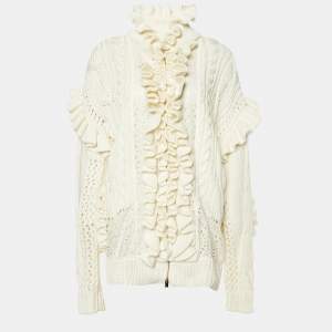 Pre Owned Stella McCartney White Knit Ruffled Jacket S