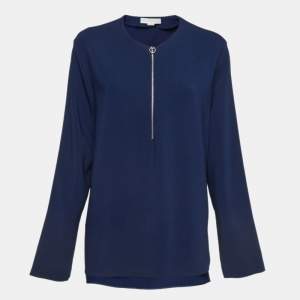 Pre Owned Stella McCartney Blue Crepe Zip Neck Top M