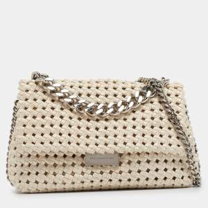 Stella McCartney Off White Woven Faux Leather Becks Top Handle Bag