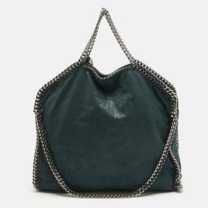 Pre Owned Stella McCartney Dark Green Faux Leather Fold Over Falabella Tote