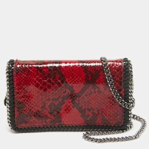 Pre Owned Stella McCartney Red/Black Python Embossed Faux Leather Falabella Flap Crossbody Bag