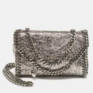 Stella McCartney Grey Faux Patent Leather Micro Falabella Flap Crossbody Bag