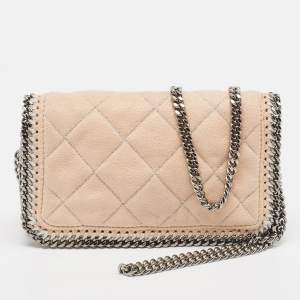 Stella McCartney Peach Quilted Faux Suede Falabella Flap Crossbody Bag