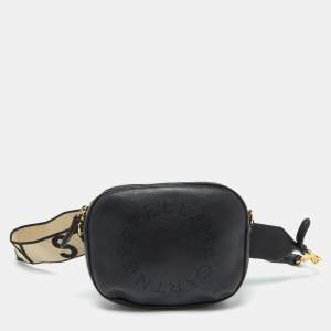 Stella McCartney Black Faux Leather Perforated Logo Belt Bag