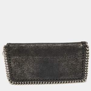 Stella McCartney Black Shimmer Faux Suede Falabella Continental Wallet