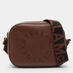 Stella McCartney Brown Faux Leather Small Logo Camera Crossbody Bag
