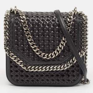 Pre Owned Stella McCartney Black Woven Faux Leather Falabella Box Shoulder Bag