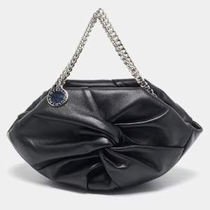 Stella McCartney Black Faux Leather Falabella Double Chain Shoulder Bag