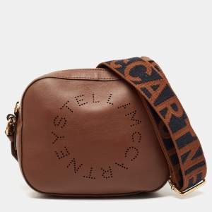 Stella McCartney Brown Faux Leather Small Logo Camera Crossbody Bag