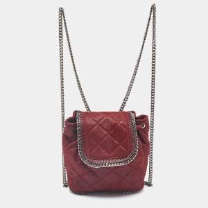 Stella McCartney Red Faux Suede Mini Falabella Drawstring Backpack