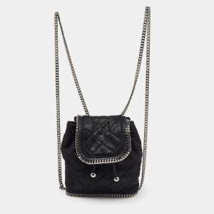 Stella McCartney Black Quilted Faux Leather Mini Falabella Backpack