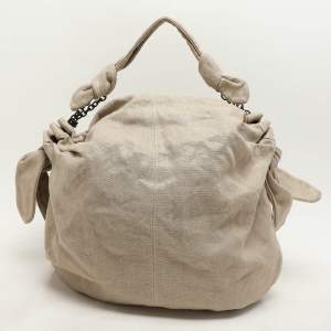 Stella McCartney Metallic Beige/Gold Jute Bow Hobo