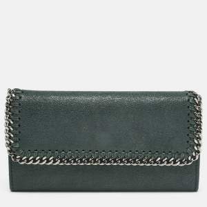 Stella McCartney Dark Green Faux Leather Falabella Flap Continental Wallet