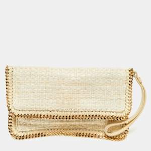 Stella McCartney Ivory Woven Glitter Fabric Falabella Wristlet Clutch