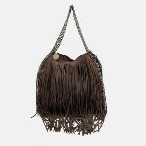 Pre Owned Stella McCartney Dark Brown Faux Suede Fringe Small Falabella Tote