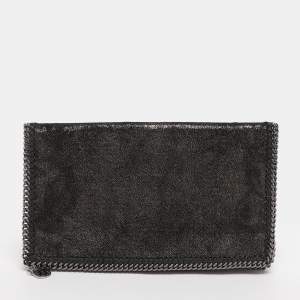 Pre Owned Stella McCartney Black Faux Leather Falabella Fold Over Clutch