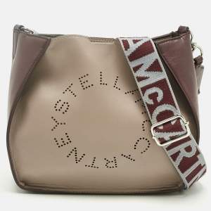 Pre Owned Stella McCartney Burgundy/Beige Faux Leather Perforated Logo Crossbody Bag