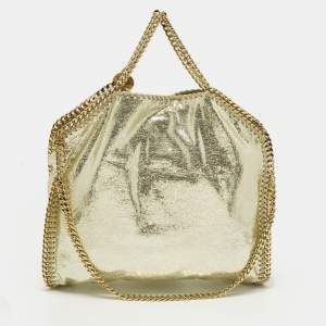 Pre Owned Stella McCartney Falabella Small Gold Faux Crackled Patent Leather Tote
