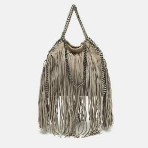 Pre Owned Stella McCartney Falabella Fringe Grey Faux Suede Tote