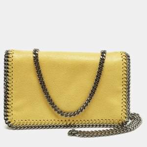 Pre Owned Stella McCartney Falabella Yellow Faux Suede Flap Crossbody Bag