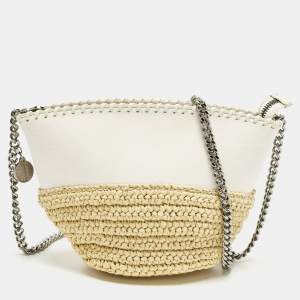 Pre Owned Stella McCartney Falabella White/Beige Faux Suede and Raffia Bucket Bag