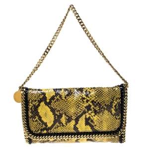 Stella McCartney Yellow/Black Python Faux Leather Falabella Flap Shoulder Bag