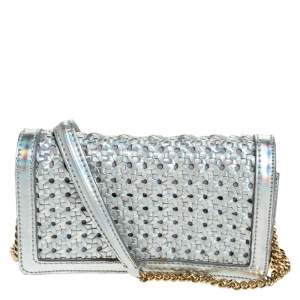 مملوكة مسبقًا Stella McCartney Silver Holographic Woven Leather Flap Crossbody Bag