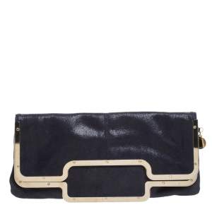 Stella McCartney Black Faux Leather Foldover Clutch