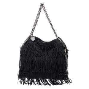Stella McCartney Black Faux Suede Falabella Fringed Tote