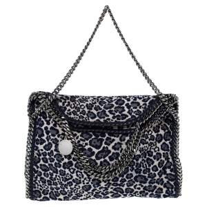 Stella McCartney Navy Blue/White Leopard Print Velvet Falabella Tote