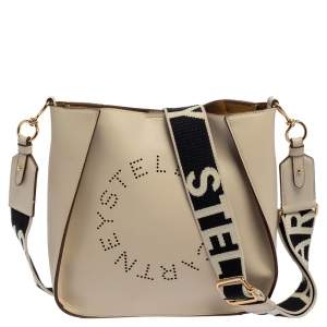 Stella McCartney Cream Faux Leather Perforated Logo Messenger Bag